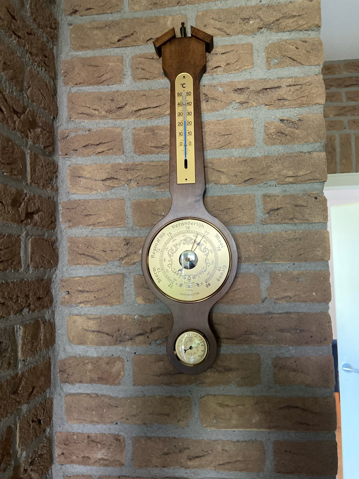Vintage Barometer Weerstation - Hout met Thermometer, Audio, Tv en Foto, Weerstations en Barometers, Ophalen, Gebruikt, Weerstation