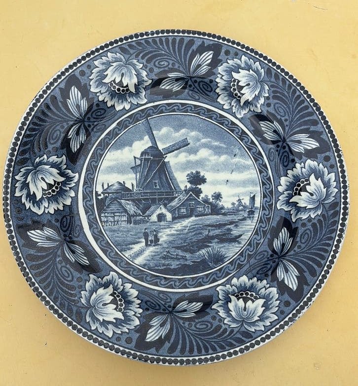 Delfts Blauw Wandbord met Molen en Bloemmotief, Antiek en Kunst, Antiek | Wandborden en Tegels, Ophalen of Verzenden