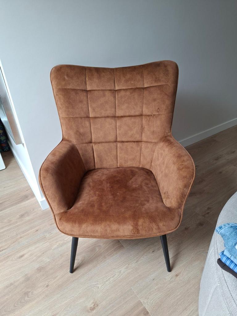 Bruine velvet fauteuil, Huis en Inrichting, Ophalen of Verzenden, Zo goed als nieuw, 75 tot 100 cm, 50 tot 75 cm