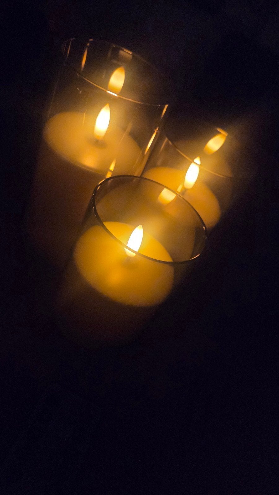 Set van 3 LED-kaarsen in rookglas | Afstandsbediening & time, Kunststof, Zwart, Ophalen of Verzenden, Zo goed als nieuw