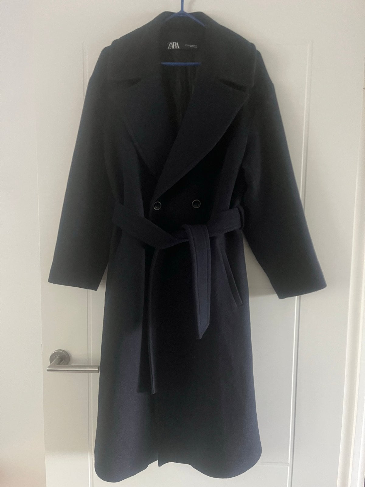Zara lange wollen jas XS donker marineblauw oversized, Kleding | Dames, Ophalen of Verzenden, Zo goed als nieuw, Maat 34 (XS) of kleiner