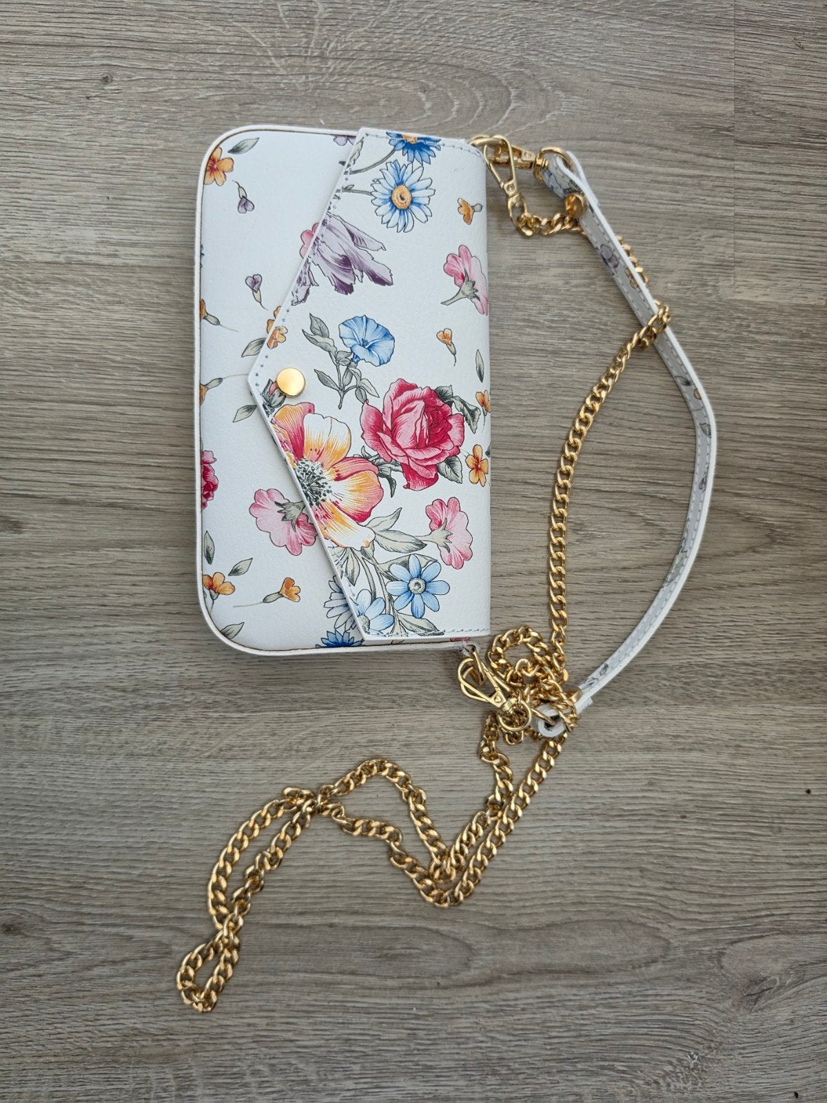 Nieuwe leren clutch/schoudertas met bloemenprint, Sieraden, Tassen en Uiterlijk, Ophalen of Verzenden, Nieuw, Wit, Avondtasje