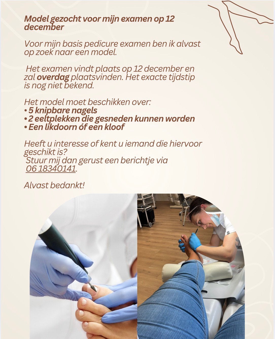 Examen model gezocht basis pedicure
