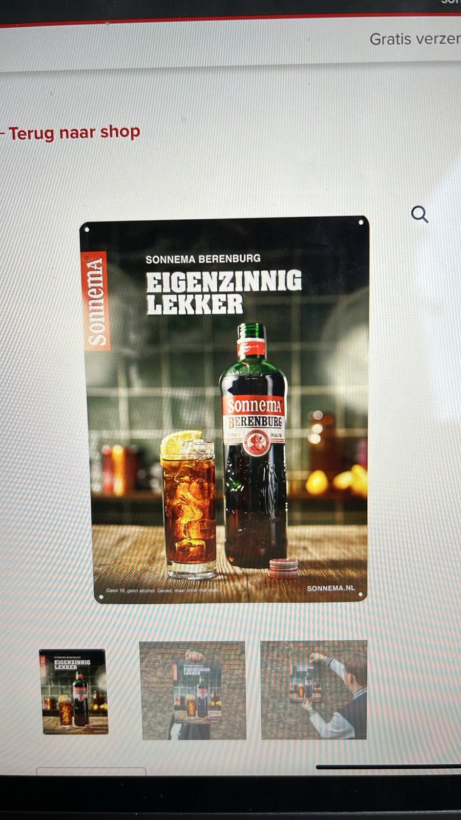 Sonnema Berenburg Blikken Reclamebord - Eigenzinnig Lekker, Verzamelen, Ophalen of Verzenden, Zo goed als nieuw, Reclamebord