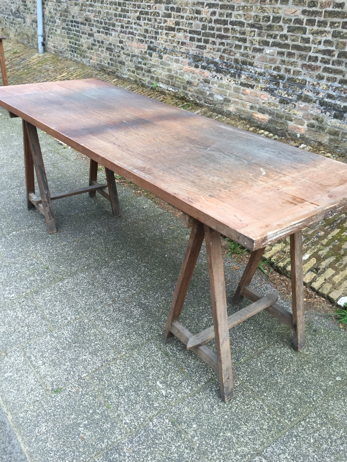 Stoere schragentafel van massief hardhout - Industrieel, Ophalen, Gebruikt, Uniek, 50 tot 100 cm