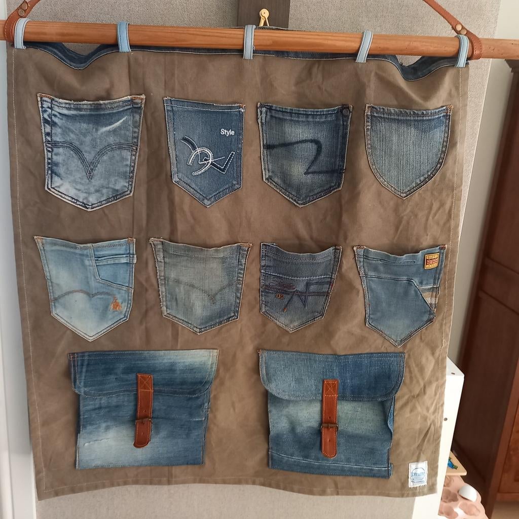 Wandorganizer van denim met 10 vakken, Vintage, Meerkleurig, Ophalen of Verzenden, Zo goed als nieuw