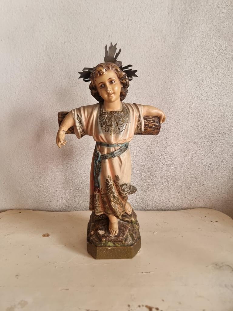 Oud heilig beeld kindje jezus aan kruis * schapenweide, Ophalen of Verzenden