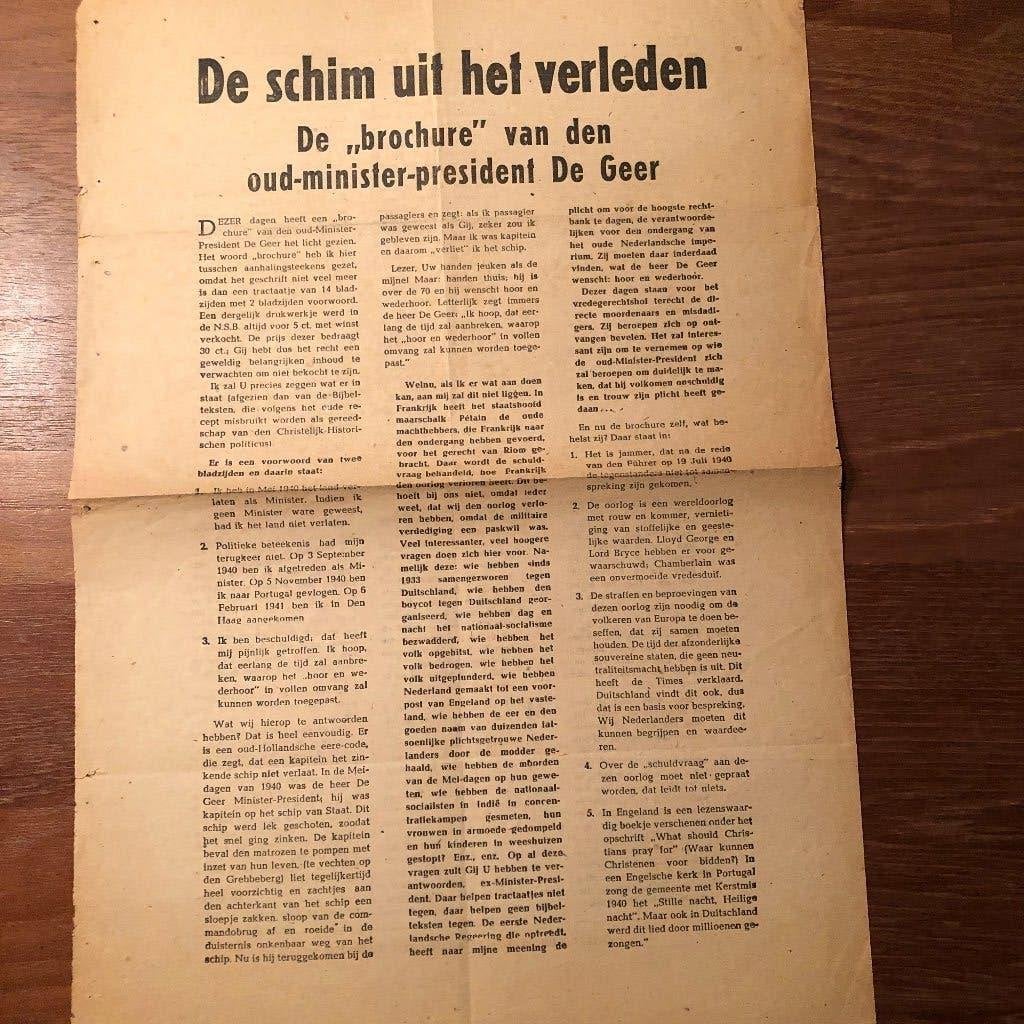 NSB 17-4-1942. De schim uit het verleden. Vlugschrift over, A. Mussert, Ophalen of Verzenden, Algemeen, Tweede Wereldoorlog