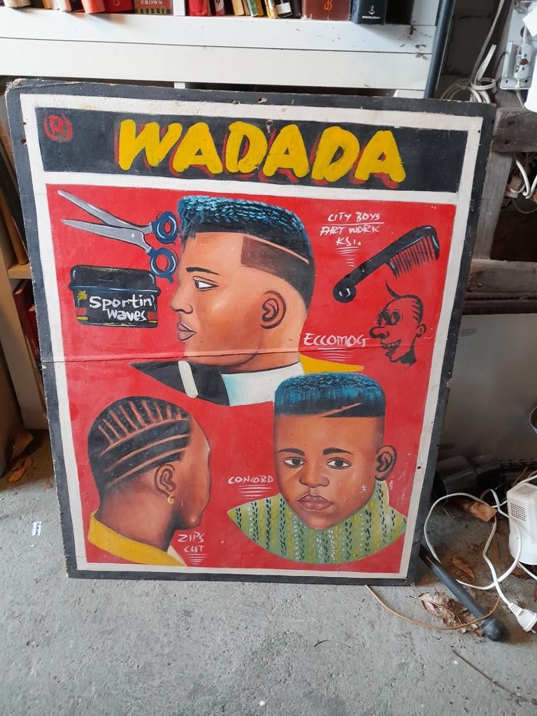 Wadada, handgeschilderd reclamebord kapsalon, Ophalen, Reclamebord