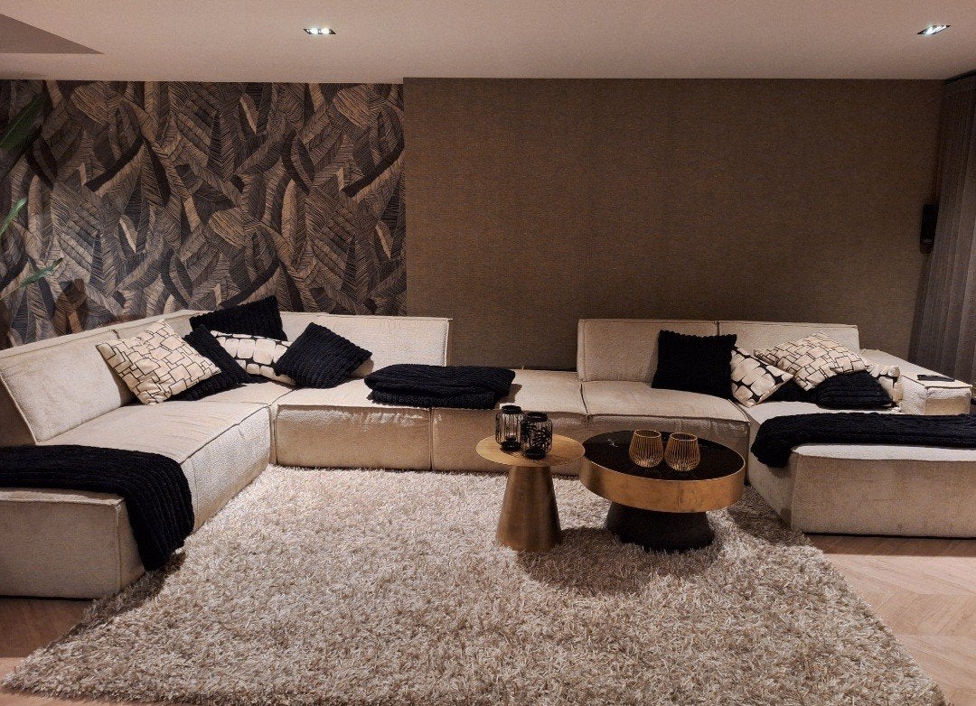 2 salontafels - Modern design goud/zwart, 50 tot 100 cm, Rond, Zo goed als nieuw, Glas