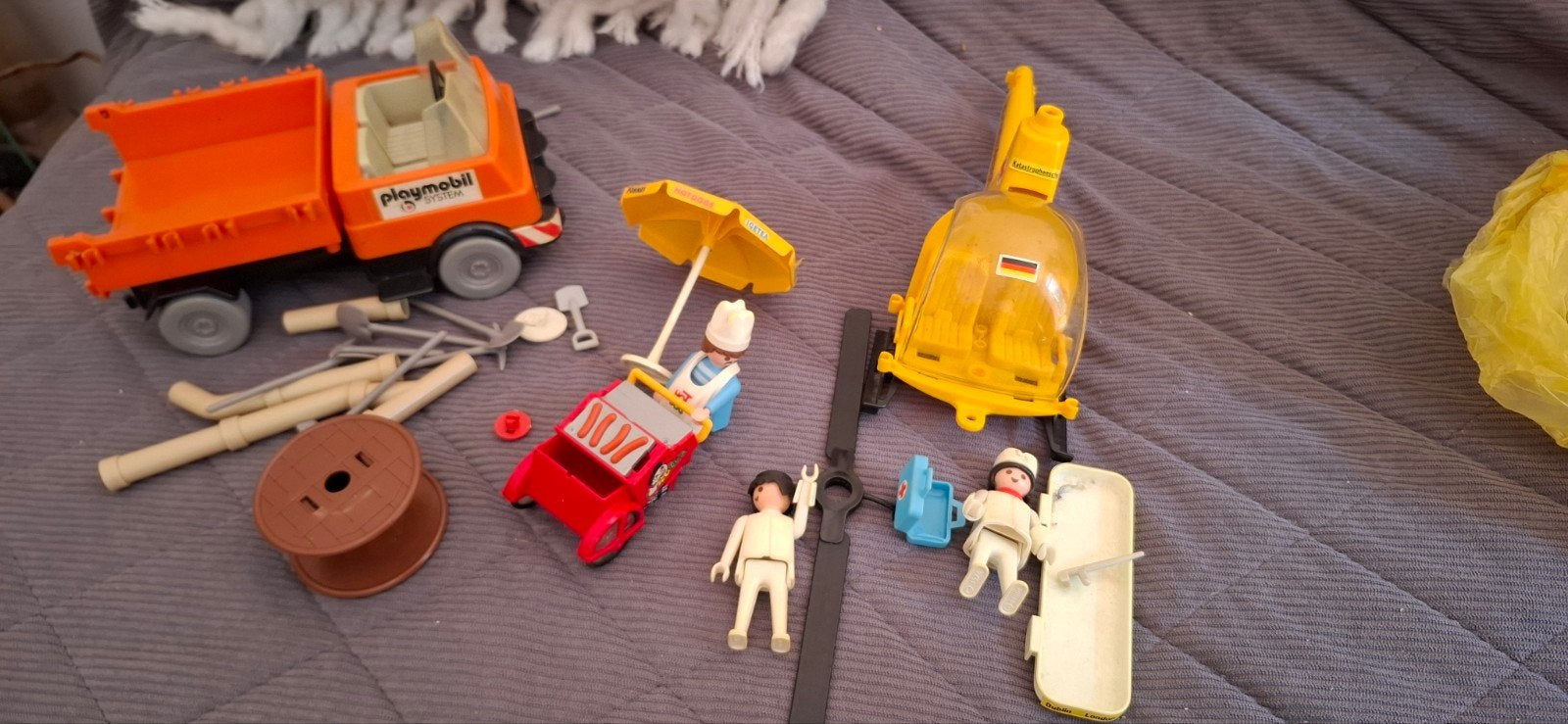Oud playmobil helicopter en werkauto, Ophalen of Verzenden, Gebruikt