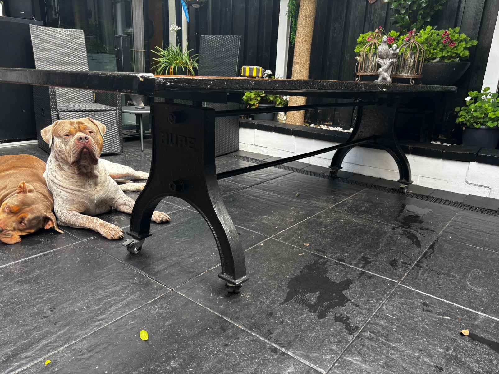 Unieke tuintafel industriële HUPE gietijzeren onderstel, Ophalen, Gebruikt, Rechthoekig, Metaal