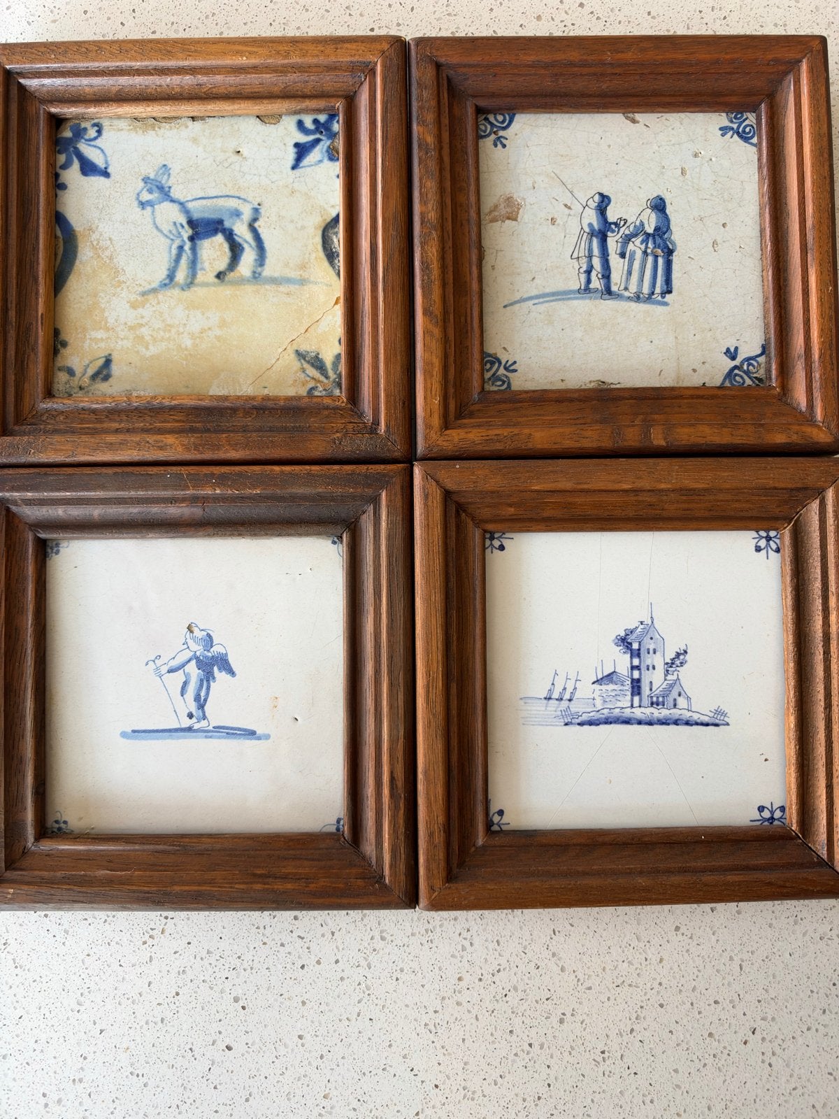 Antieke Nederlandse Wandtegels in Lijst (4 stuks), Antiek en Kunst, Ophalen of Verzenden