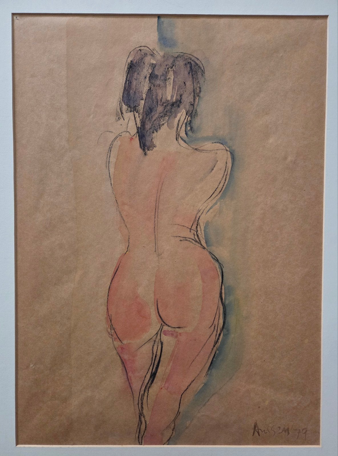 Rob Aussen. Aquarel. Naakt. Staande vrouw. 1979., Ophalen