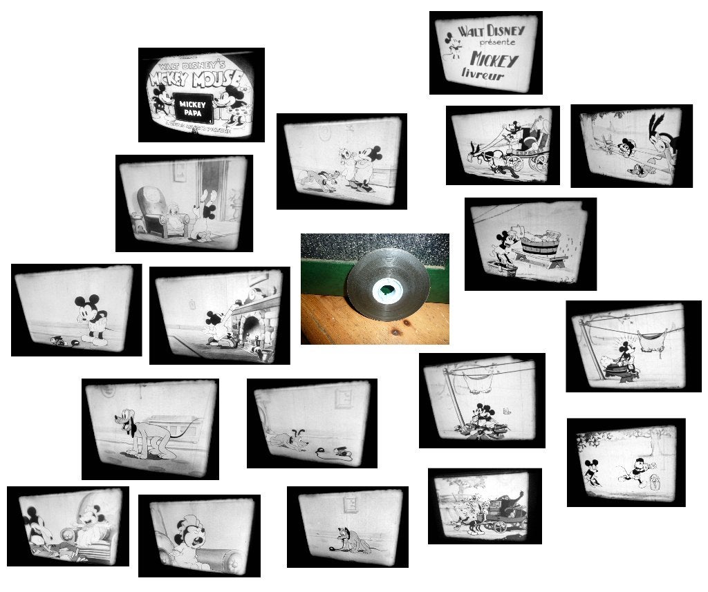 16mm film 2x oude Mickey Mouse Papa + Livreur - mooi, Ophalen of Verzenden, 16mm film