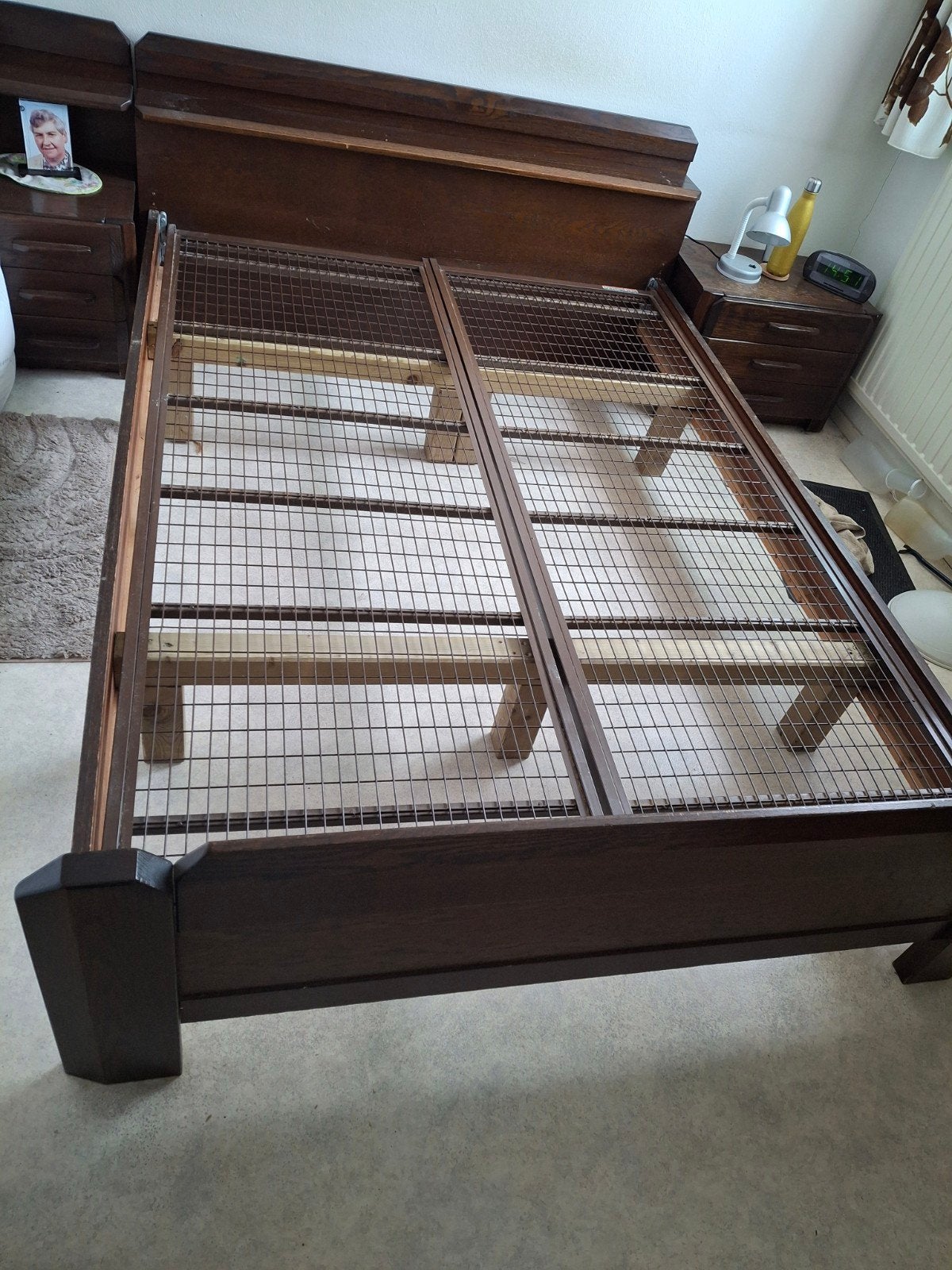 2 persoon bed, Ophalen, Gebruikt, Bruin, Tweepersoons