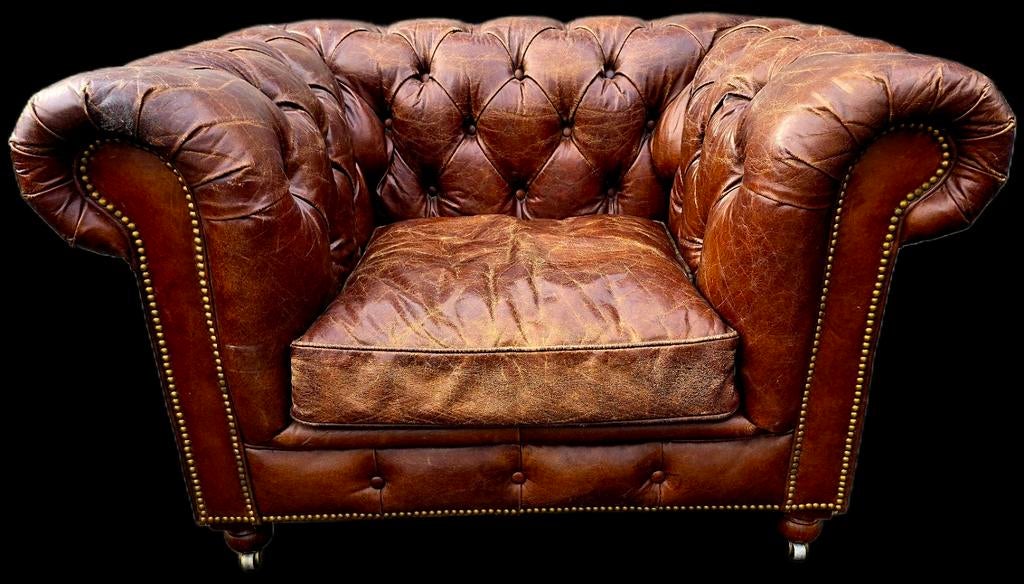 Chesterfield club fauteuil vintage leer + BEZORGING GRATIS, Gebruikt, ., Chesterfield, Ophalen of Verzenden