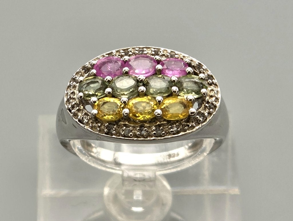 Vintage zilveren ring met edelstenen  2026/509., Overige kleuren, Ophalen of Verzenden, Zo goed als nieuw, .