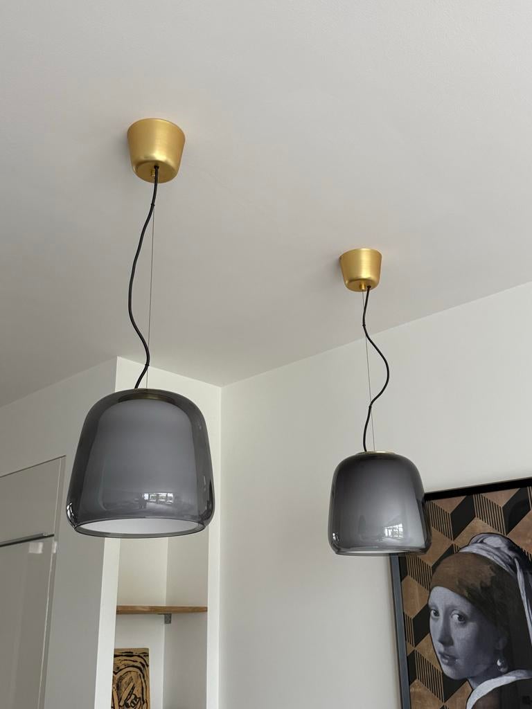IKEA EVEDAL hanglamp set van 2, Ophalen of Verzenden, Zo goed als nieuw, Glas, 50 tot 75 cm