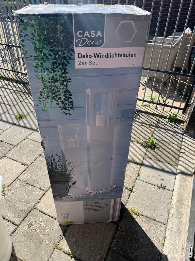 CASA Deco Deko-Windlichtsäulen 2er-Set - Nieuw in doos, Overige materialen, Wit, Nieuw, Ophalen of Verzenden