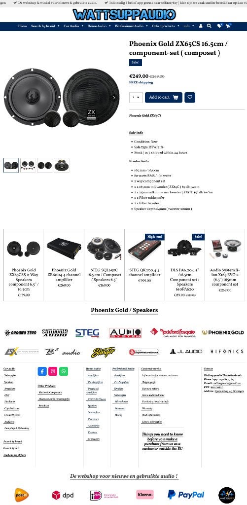Phoenix Gold ZX65CS 16.5cm / 6.5'' Composet / Speakers SQ, Auto diversen, Autospeakers, Hifi-Focus, Aalsmeerderweg 173 1432 CL, Aalsmeer