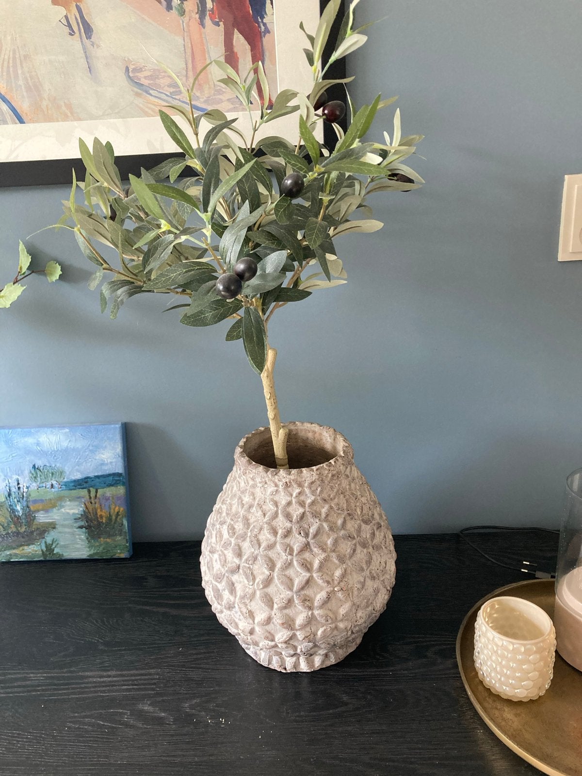 Kunst Olijfboom in landelijke pot - Sfeervolle decoratie, Binnen, Groen, Kunstplant, Ophalen of Verzenden
