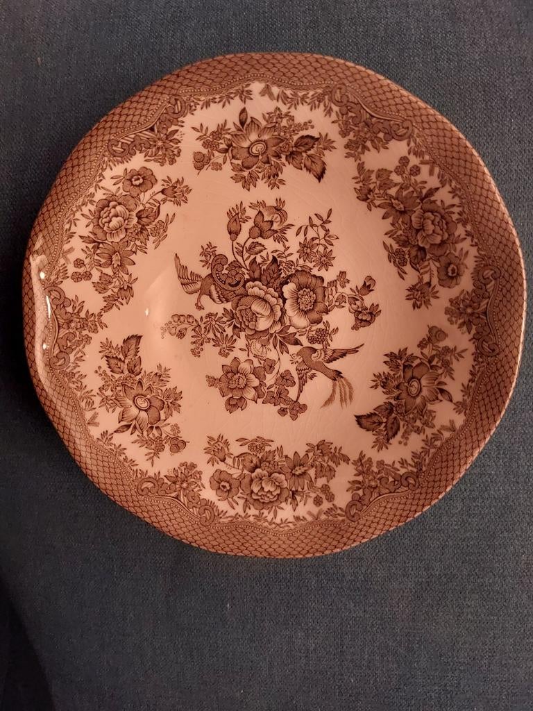 Wedgwood Tunstall Schotel 'Asiatic Pheasants' Bruin, Ophalen