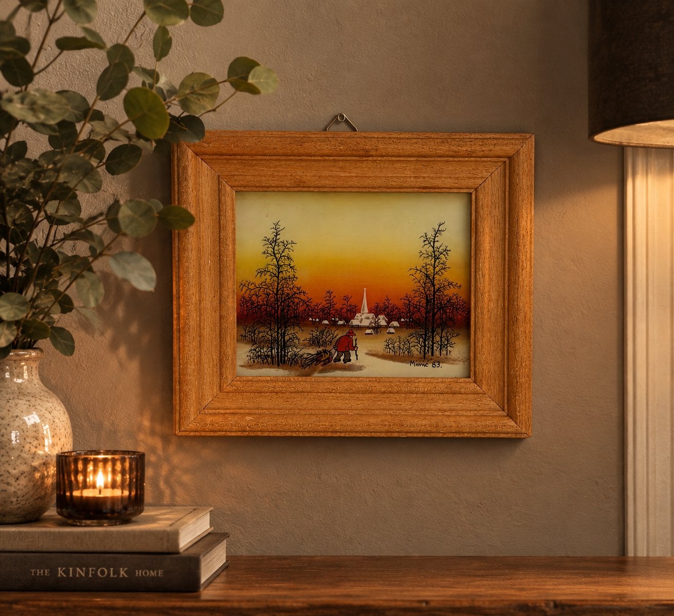 Vintage kunst (1983) Achterglasschildering "Mimi" (M. Minič), Ophalen of Verzenden