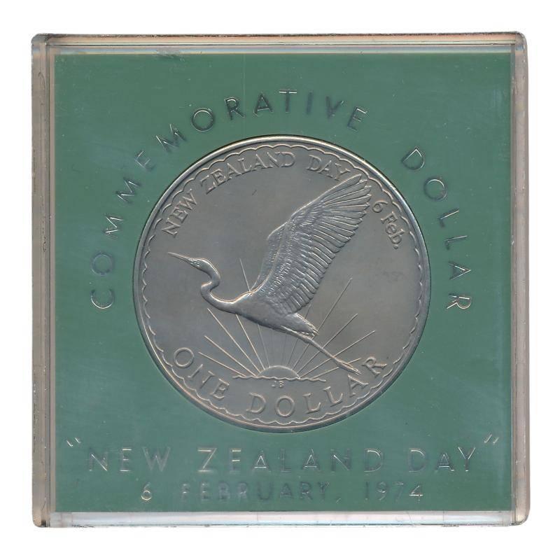 Nieuw-Zeeland 1 Dollar 1974 New Zealand Day 6 Feb in capsule, Ophalen of Verzenden, Losse munt