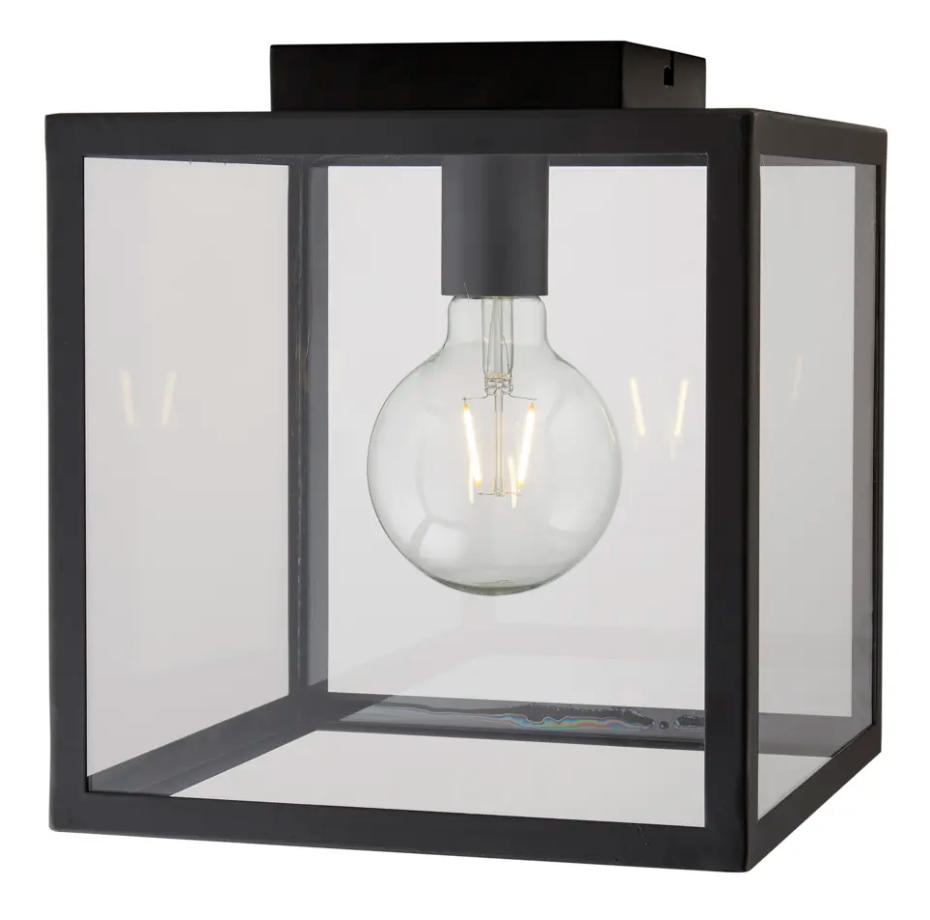 Plafondlamp Zwart Metaal Flemming 25 cm, Ophalen, Zo goed als nieuw, Glas