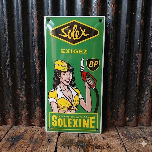 Frans Emaille Schild SOLEXINE BP Benzine Reclamebord Vintage, Verzamelen, Verzenden, Gebruikt, Reclamebord