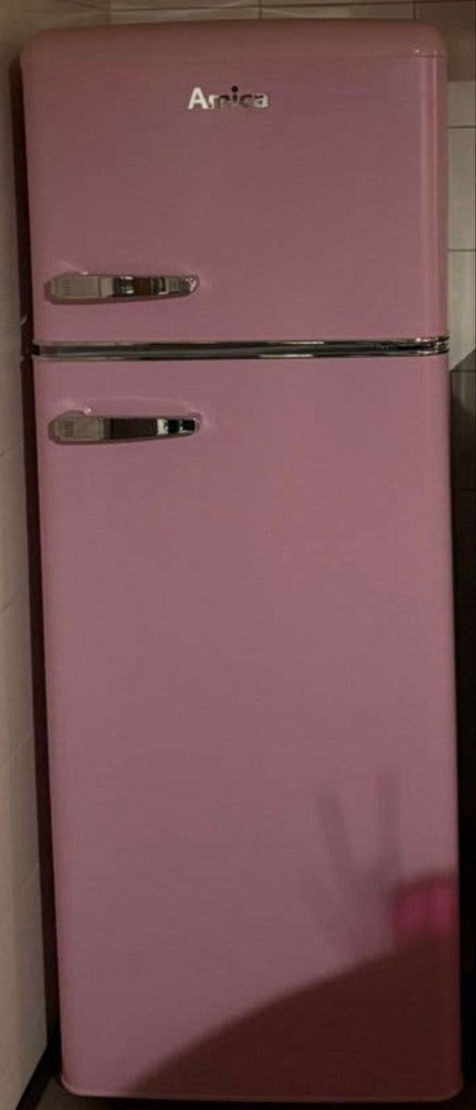 Roze Retro Koelvriescombinatie - Amica, 150 tot 200 liter, Ophalen of Verzenden, Zo goed als nieuw, 140 tot 160 cm