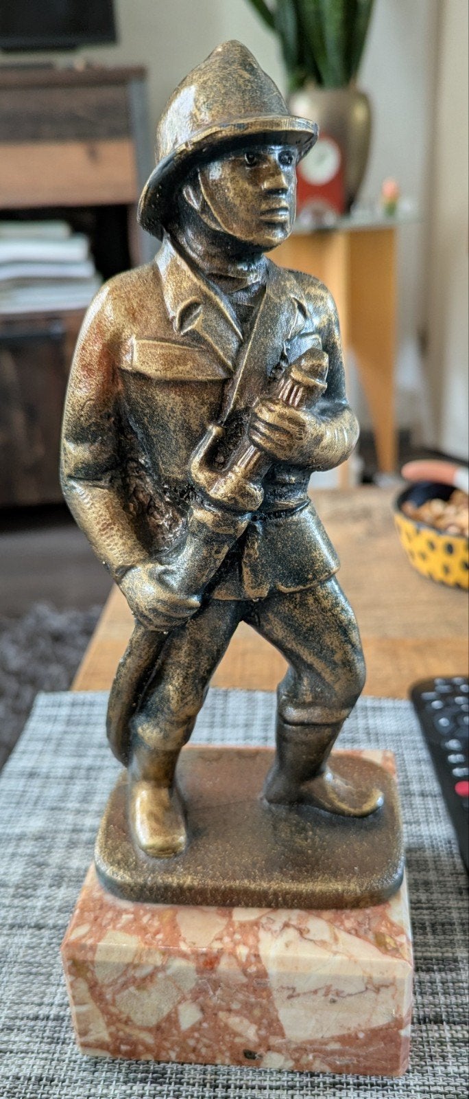 Gebronst metalen beeld van Brandweerman, Ophalen of Verzenden, Mens