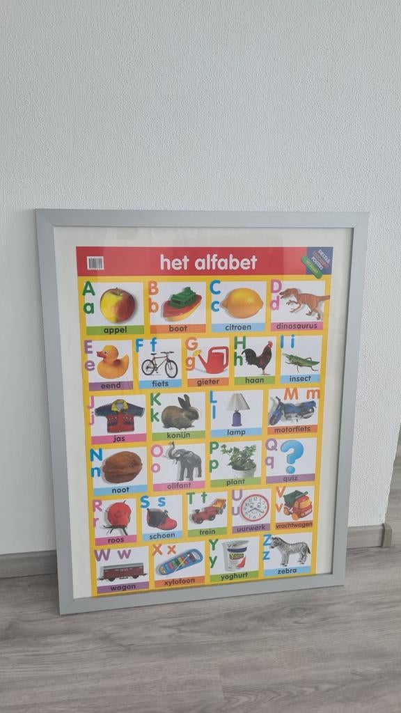 Grote Educatieve Alfabet Poster (85x65 cm) incl. Lijst, Ophalen, Zo goed als nieuw, Wanddecoratie