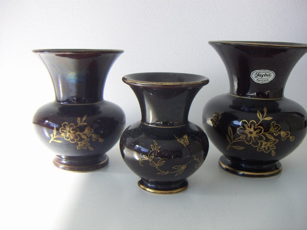 3x Jasba Duitsland plateel keramiek vazen jr. ca. 1960., Ophalen of Verzenden