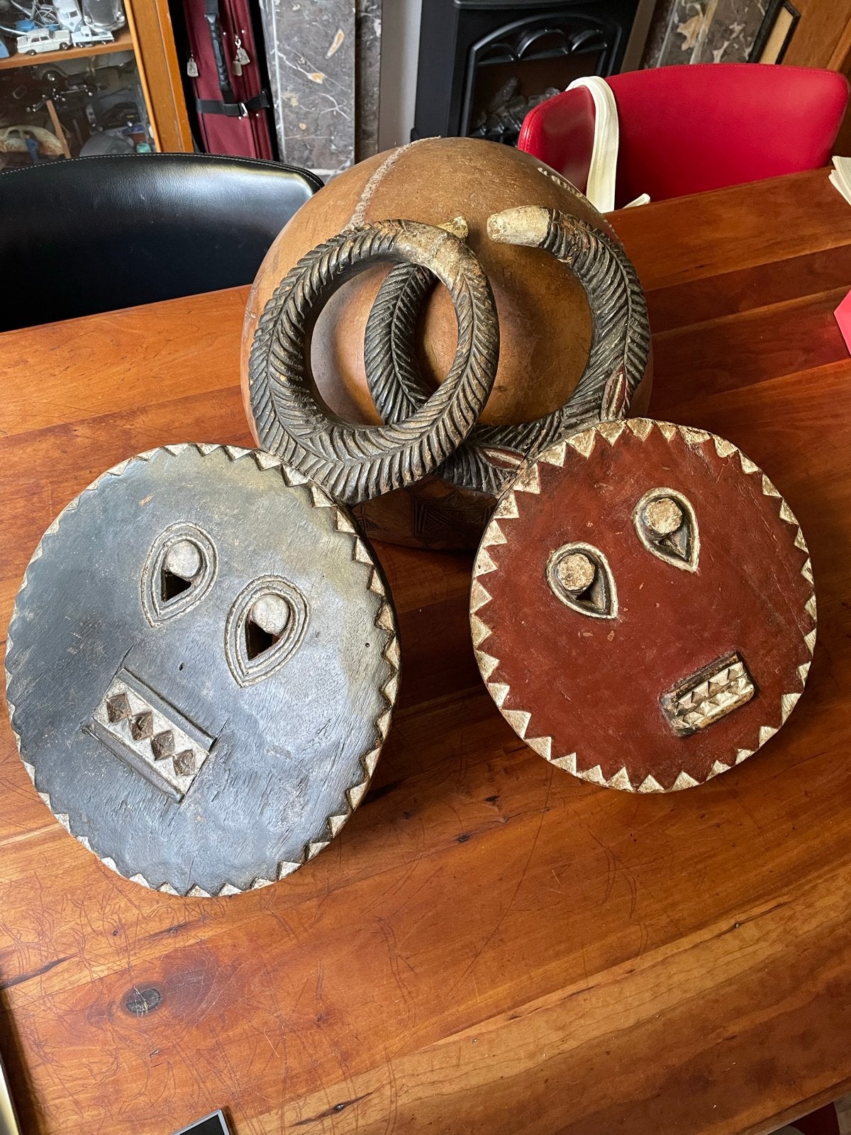 Traditioneel Kple Kple masker - Baoulé, Ivoorkust, Afrika, Masker, Handgemaakt, Rood