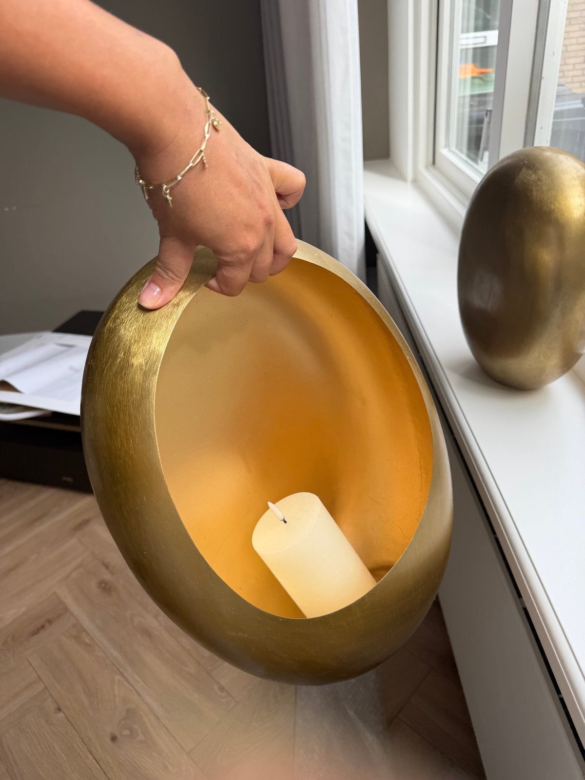 Luxe Mat Gouden Messing Kaarsenhouder Set - Ei Vorm, Huis en Inrichting, Nieuw, Ophalen of Verzenden, Metaal, Kandelaar