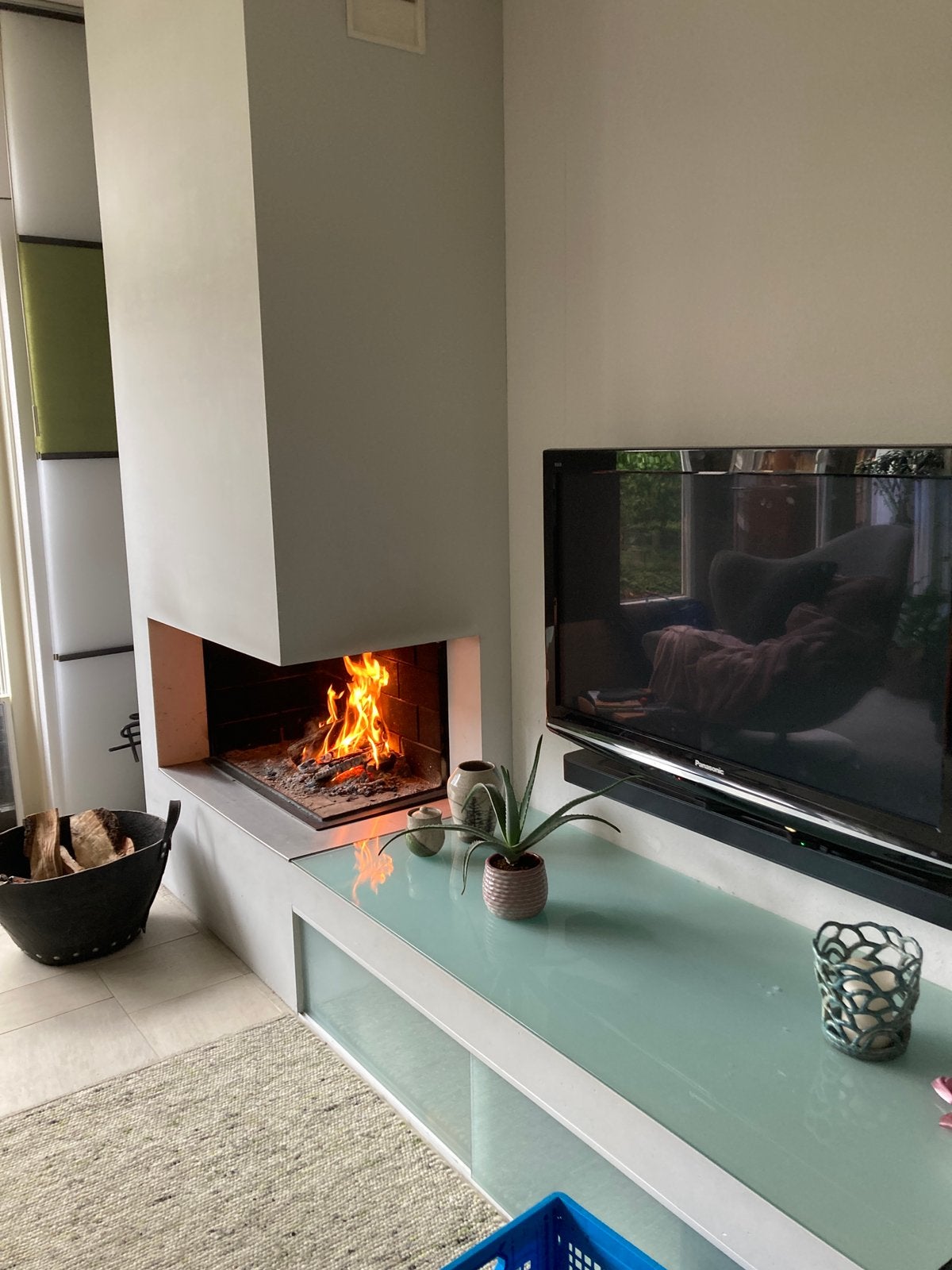 Totem 800 hoek haard met liftdeur houtkachel, Ophalen, Zo goed als nieuw, Inbouwhaard, Houthaard