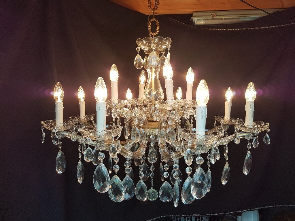 grote 12 lamps Maria Theresia kroonluchter, Ophalen, Gebruikt, Glas, E14 (klein)