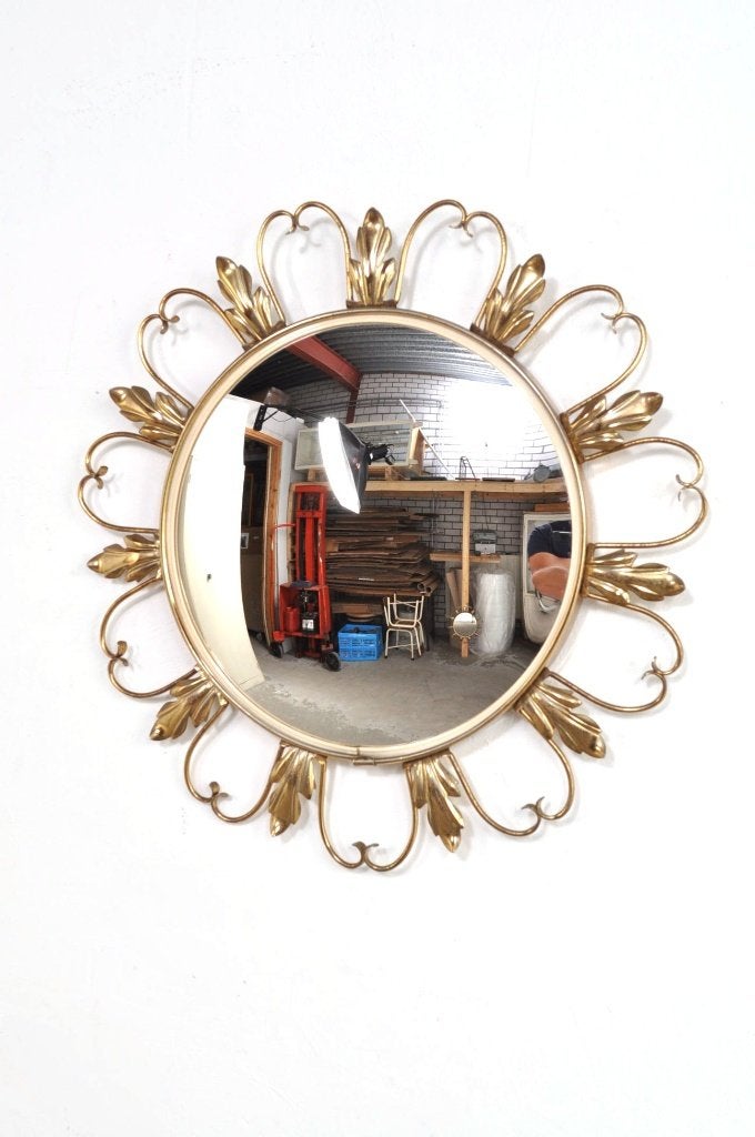 Franse vintage messing verchroomde spiegel bol glas, Minder dan 50 cm, Gebruikt, Rond, Ophalen of Verzenden
