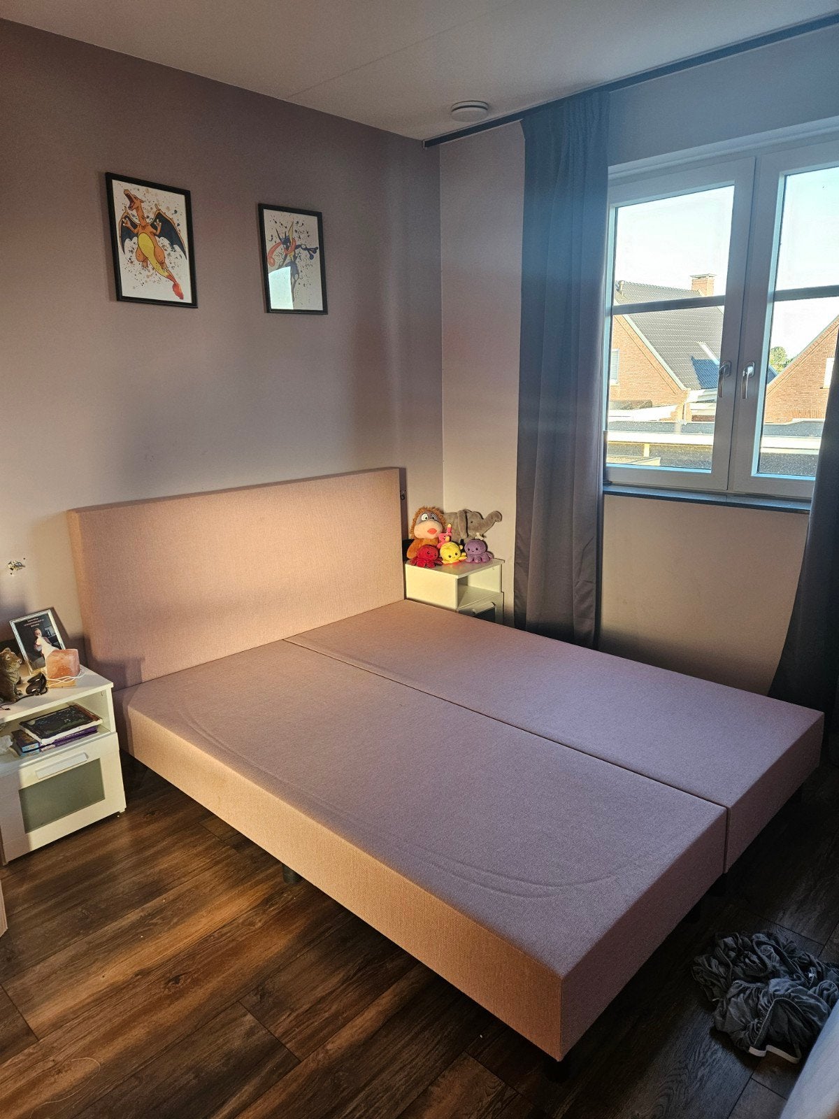 Tweepersoons bed 160x200 cm - Roze stof, Overige kleuren, Tweepersoons, Ophalen of Verzenden, Zo goed als nieuw