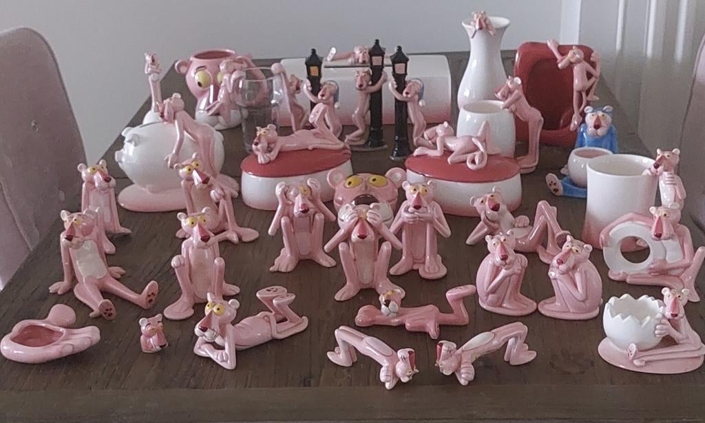 Vintage Pink panther keramiek 80er jaren beeldjes, Ophalen