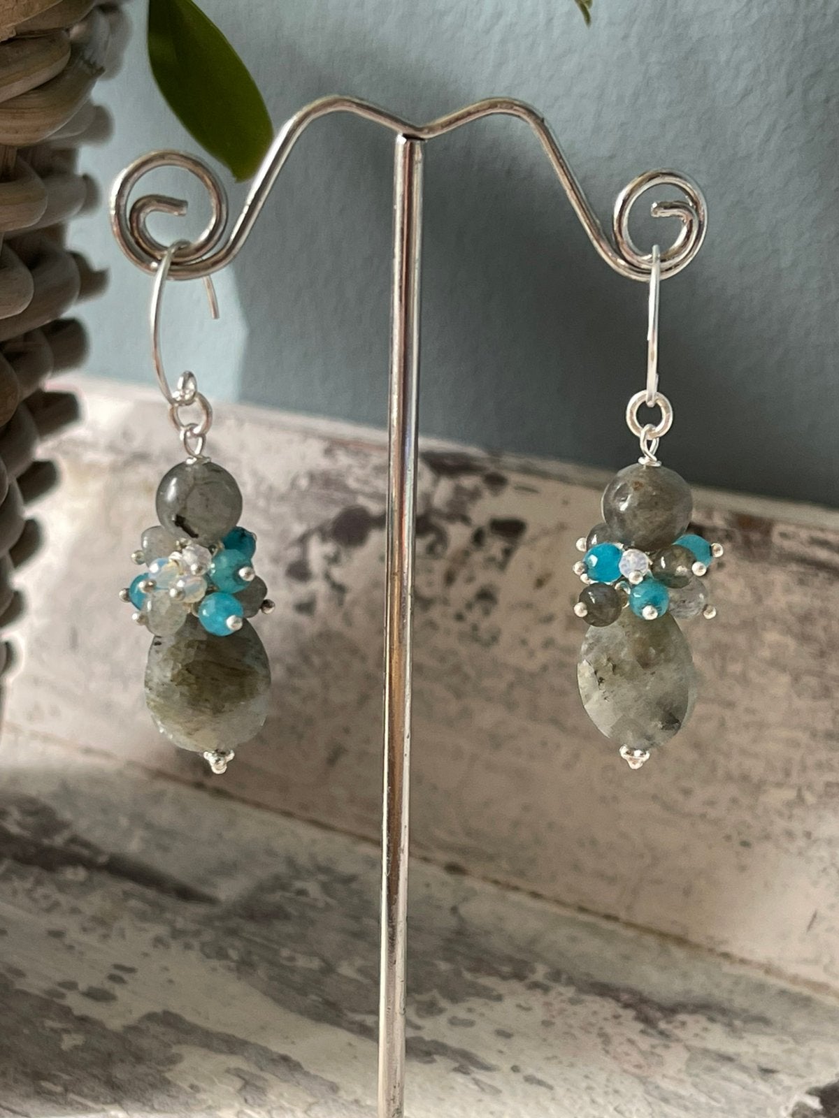 Labradoriet , Opaal , Kwarts oorbellen 925 Sterling Zilver, Sieraden, Tassen en Uiterlijk, Edelstenen, Ophalen of Verzenden, Nieuw