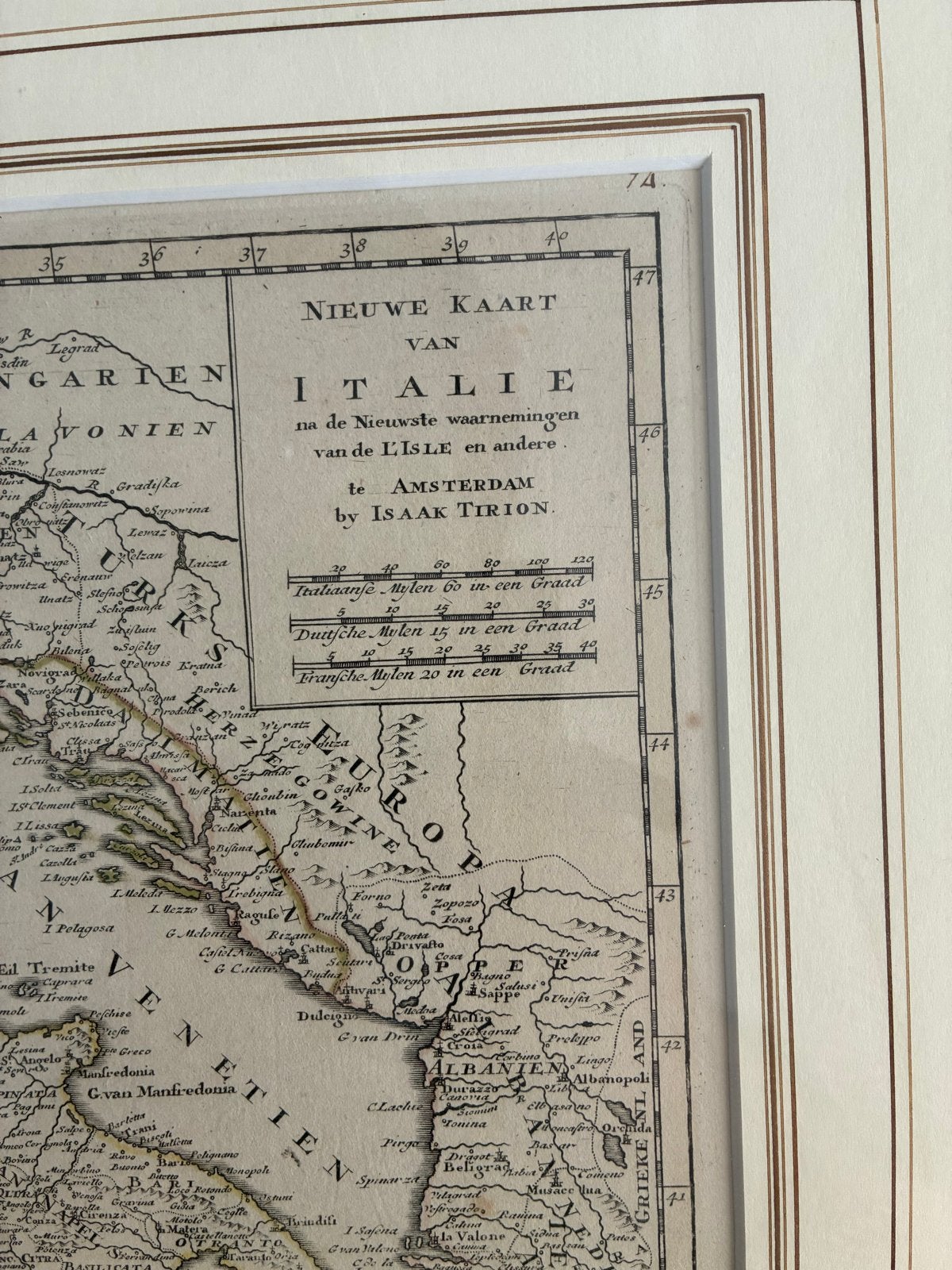 Oude ingelijste kaart van Italië door Isaak Tirion, Ophalen of Verzenden