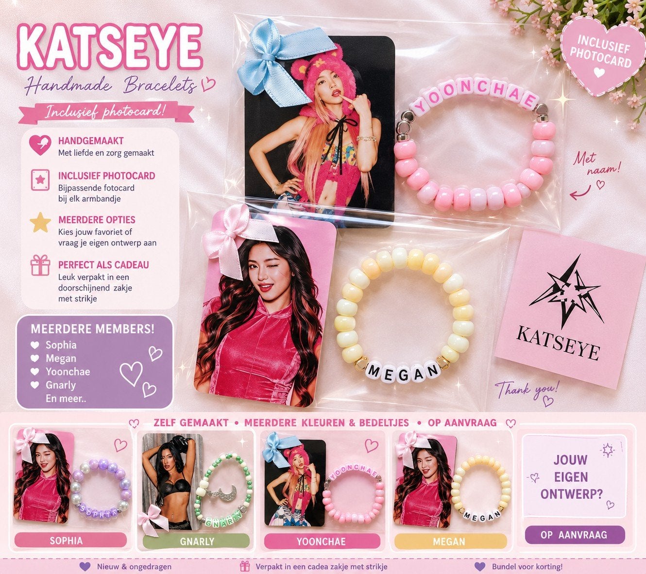 KATSEYE handgemaakte kralenarmband + fotokaart, Verzenden, Nieuw, Overige kleuren, Armband