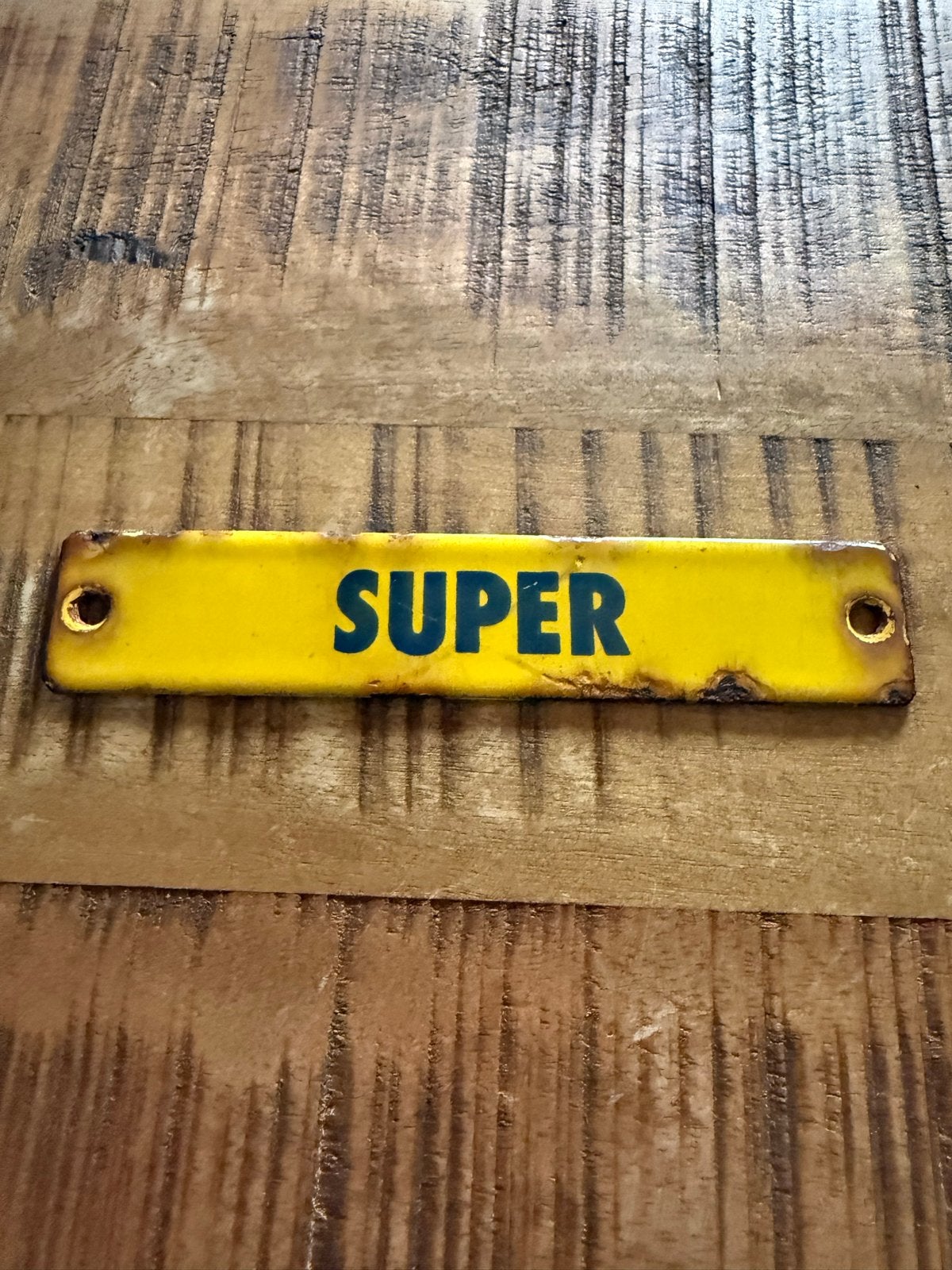 Vintage Emaille "SUPER" Embleem - 25x130 mm, Ophalen of Verzenden