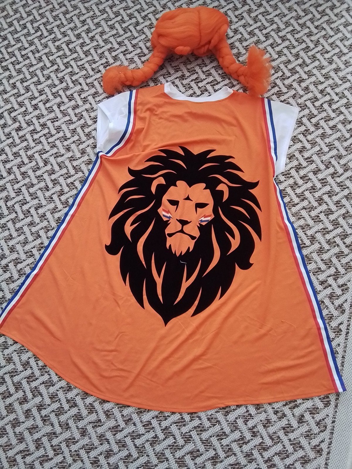 Oranje juig cape met oranje Pippi Langkous Pruik, Maat 38/40 (M), Zo goed als nieuw, Jumbo, Kleding