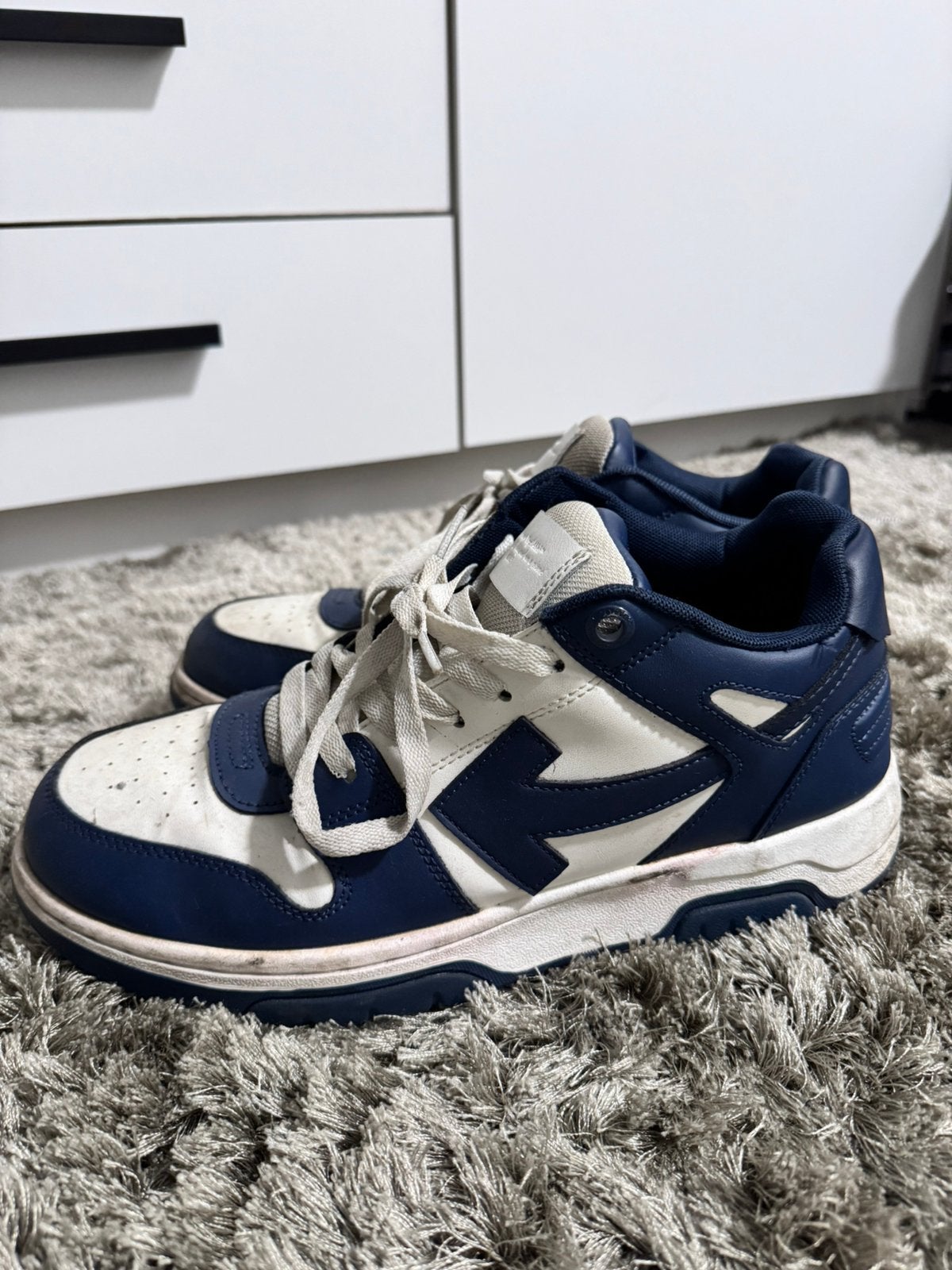 Off white out of office donkerblauw | 43.5, Ophalen, Blauw, Sneakers of Gympen, Zo goed als nieuw