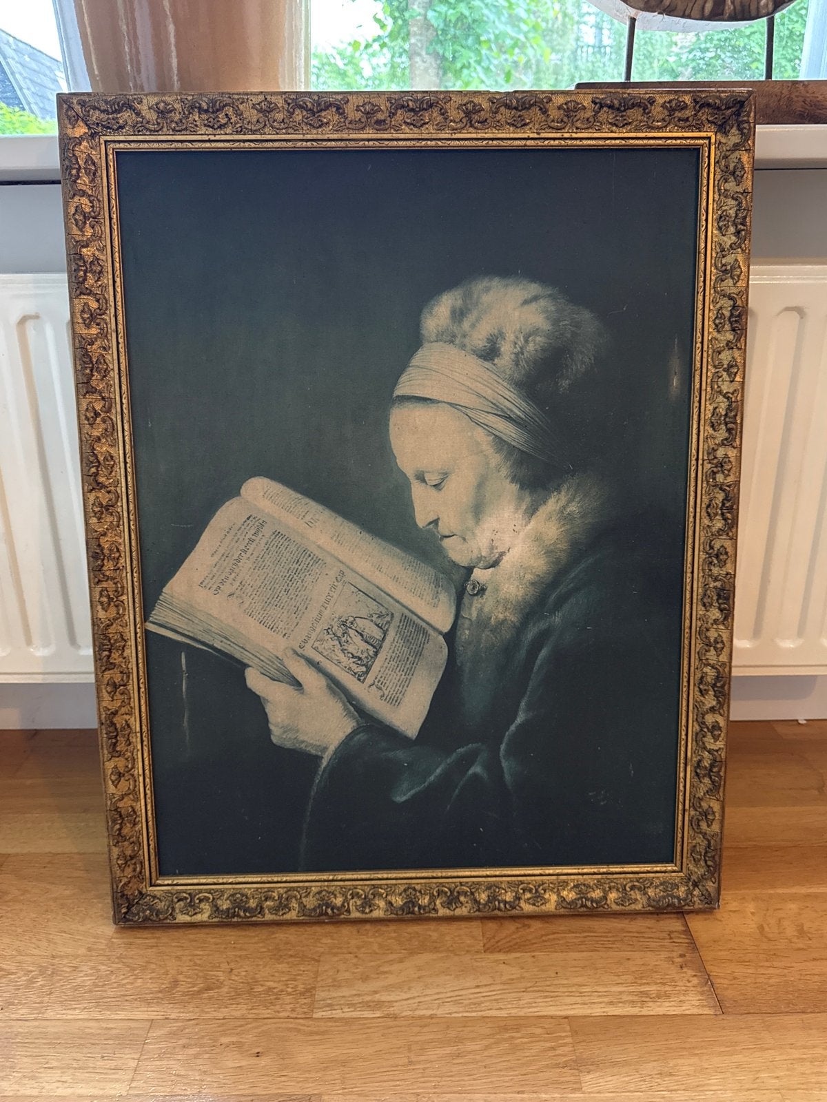 Antieke reproductie 'Oude vrouw leest' (Gerrit Dou), Ophalen