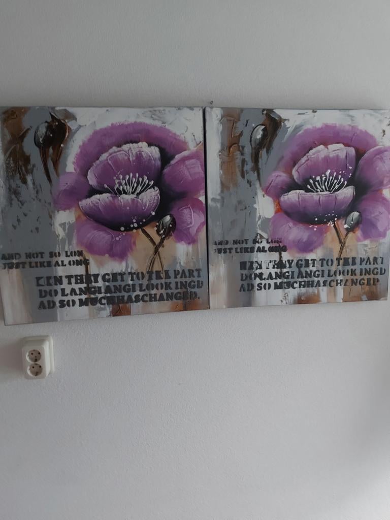 Set van 2 paarse bloemen schilderijen, Ophalen